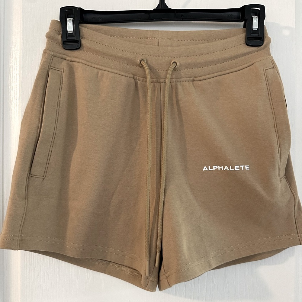 Alphalete Women’s Athletic Shorts – Tie Waist Size Small – Tan NWOT